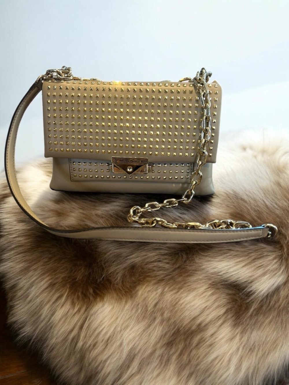 Michael Kors Cece Studded Crossbody / Shoulder Bag – Camel, Gold Hardware